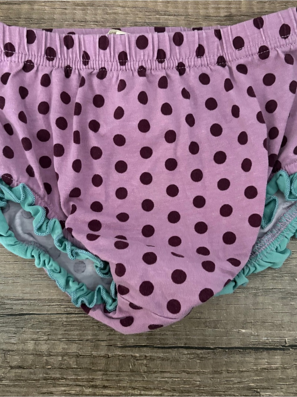 Matilda Jane Lavender Polka Dot Ruffle Diaper Cover with Teal Trim 12-18M